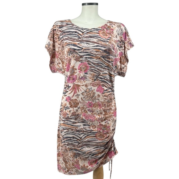 Anthropologie Dresses & Skirts - NWT Anthropologie Daily Practice Short Ruched Dress in Brown Motif Size Large